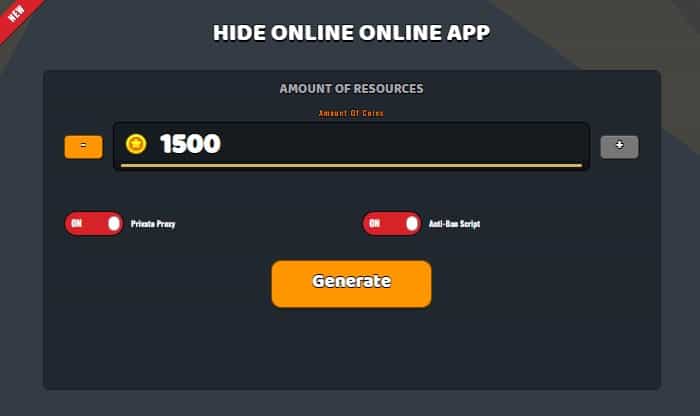 Hide Online free coins generator