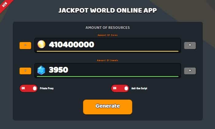 Jackpot World free coins and jewels generator