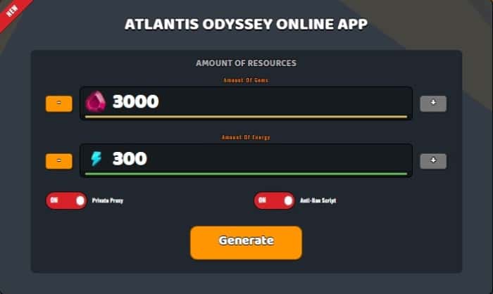 Atlantis Odyssey unlimited energy and gems generator