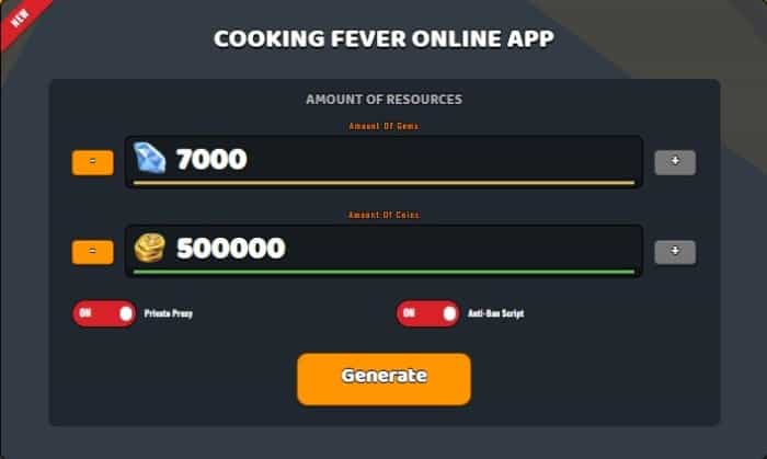 Cooking Fever free gems and coins generator