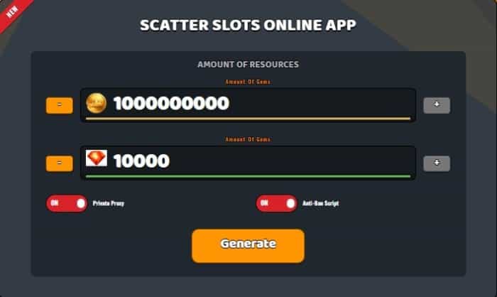 Scatter Slots coin and gem generator