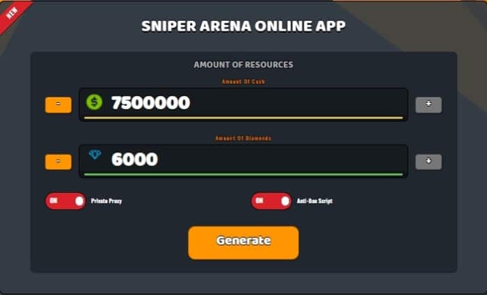 Sniper Arena free cash and diamonds generator
