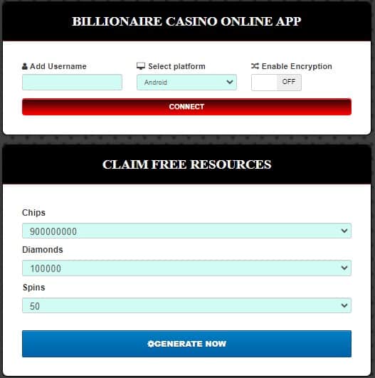 Billionaire Casino free chips, spins, and diamonds generator