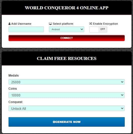 World Conqueror 4 free medals, coins, and unlock all conquest generator