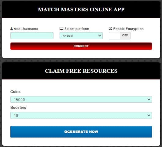 Match Masters free coins and boosters generator