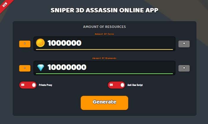 Sniper 3D Assassin free coins and diamonds generator