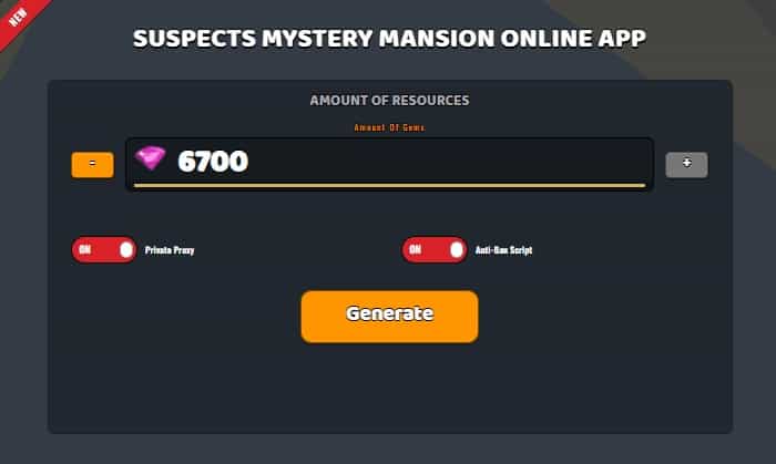 Suspects Mystery Mansion gems generator