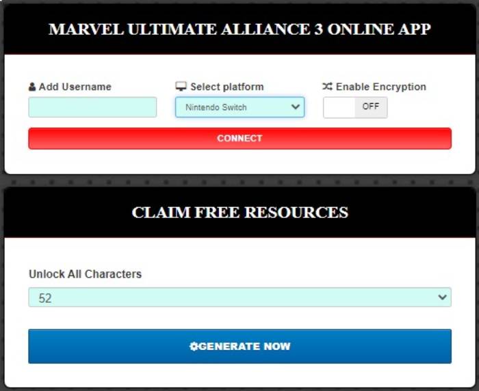 Marvel Ultimate Alliance 3 all characters generator