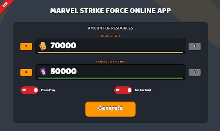 Marvel Strike Force power cores and gold generator